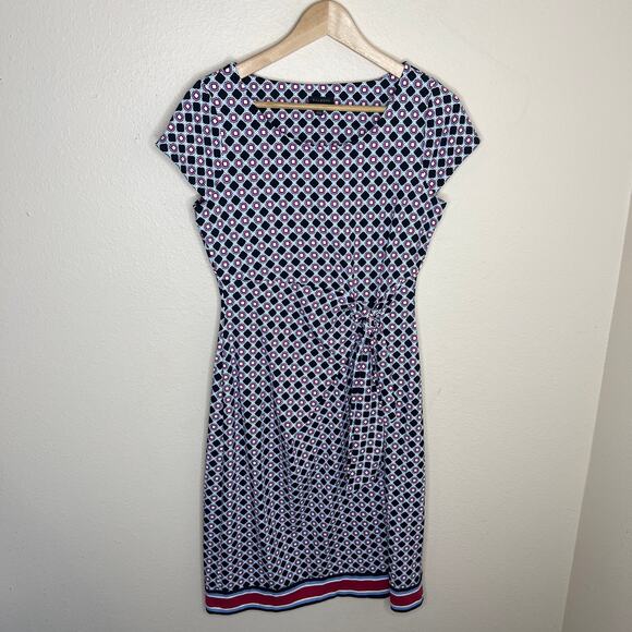 Talbots Red and Blue Ruched jersey Sheath Dress Small - Picture 1 of 11